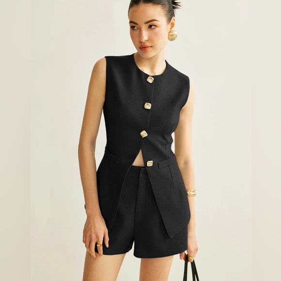 Commense Pants - Commense Black Tailored High-Waist Women's Shorts Set XS